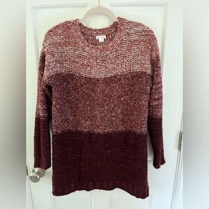 ❄️exhilaration Maroon Striped Acrylic Tunic Length Sweater Size Large